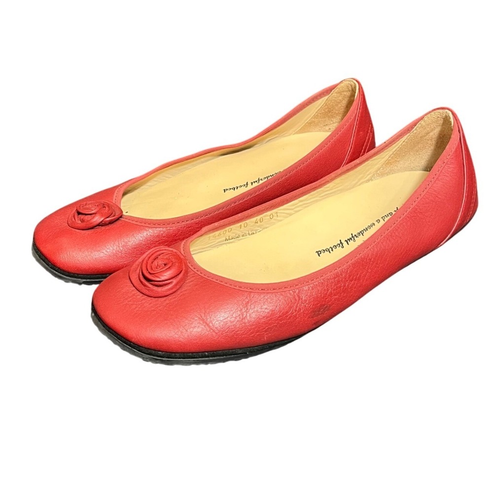 Haflinger Ballet Flats Womens 40 US 9 Red Leather Rose Detail Slip On Shoes